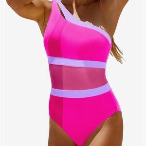 Holipick Women's One Shoulder One Piece Swimsuit Cutout Bathing Suits Mesh